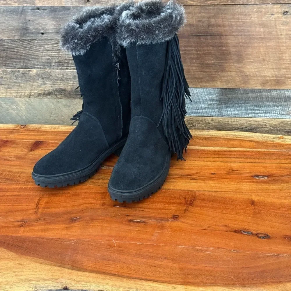 Sam Edelman Tilden Black fringe suede Winter & Rain Boots NWOT sz 7.5